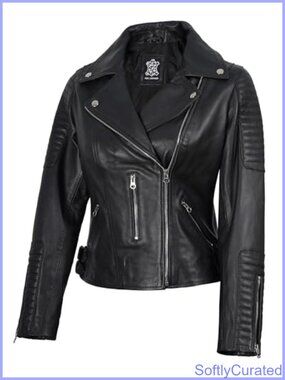 Womens Real Lambskin Leather Jacket Asymmetrical Zip Moto Biker